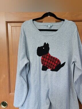 Catherines Cozy Whimsy Sweater Womens 2X  Scotty Dog Gray Light Weight Holiday